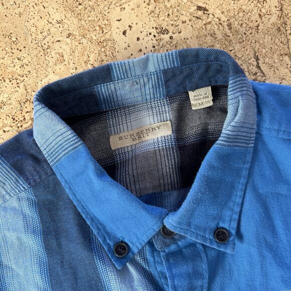 Burberry Brit Nova Check Blue Plaid Flannel Button Up Shirt Medium - Picture 2 of 6